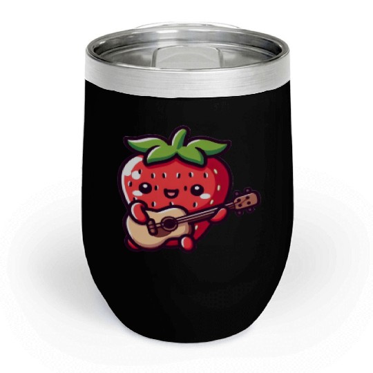 cute strawberry with guitar Chill Wine Tumblers