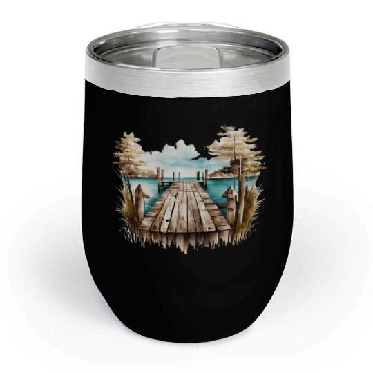 Wooden Dock By A Peaceful Lake Chill Wine Tumblers