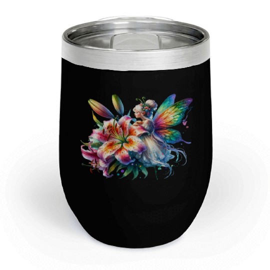 Tiger Lily Fairy Floral Fantasy Watercolor Chill Wine Tumblers