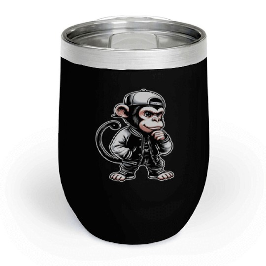 Chill Wine Tumblers Funny of a monkey dressed as rap