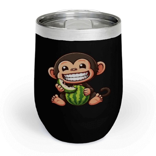 Monkey chimpanzee melon watermelon honeydew melon Chill Wine Tumblers
