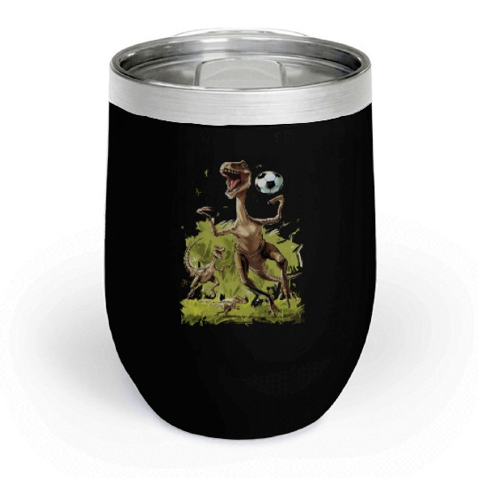 Soccer Ball Velociraptor Dinosaur Football Chill Wine Tumblers