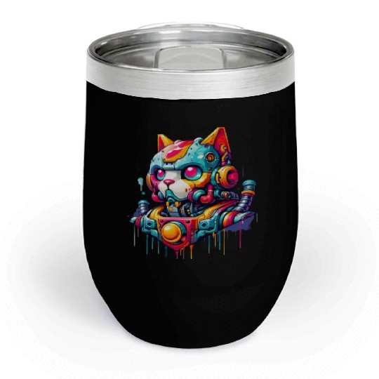 Cat designed as a robot in comic graffiti style Chill Wine Tumblers