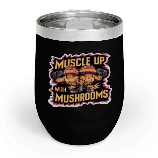 Muscle Up Mushroom Vintage Neon Line Comic Retro Chill Wine Tumblers