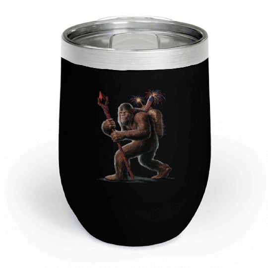 Bigfoot Fireworks 4th of July Usa Flag Sasquatch Chill Wine Tumblers