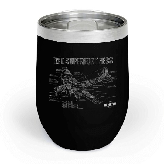 World War 2 Aircraft Blueprint WWII B29 Chill Wine Tumblers