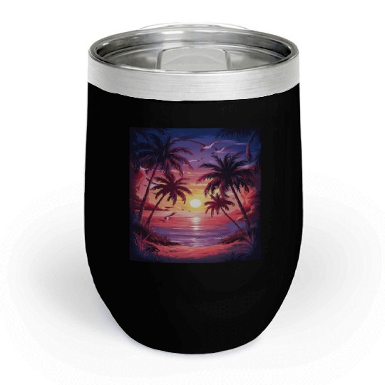 summer beach "Tropical Twilight Serenity" Chill Wine Tumblers