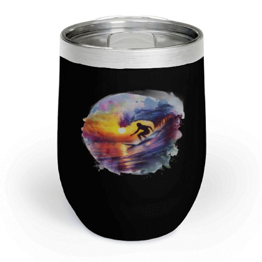 Watercolor Sunset Surfing Clipart | Surfboard, Chill Wine Tumblers