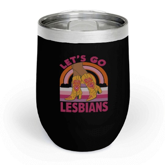 Let's Go Lesbians LGBTQ Pride Month Cowgirl Chill Wine Tumblers