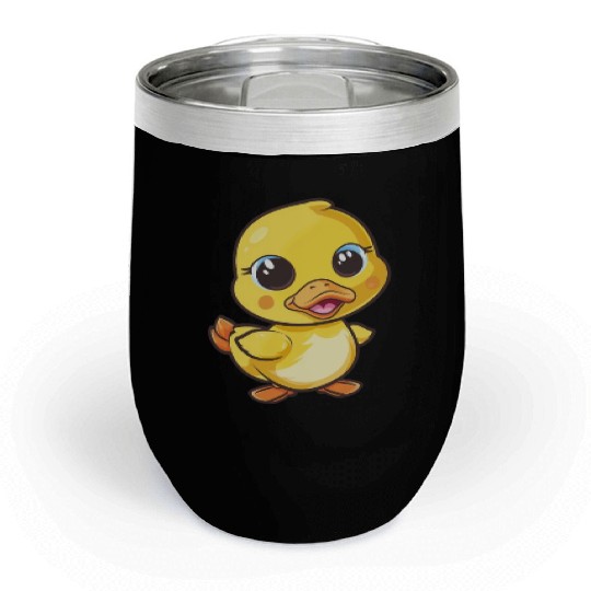 Adorable Yellow Duckling Happy Dance Chill Wine Tumblers
