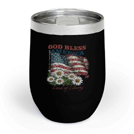 God Bless America 4th Of July US Flag Daisy Chill Wine Tumblers