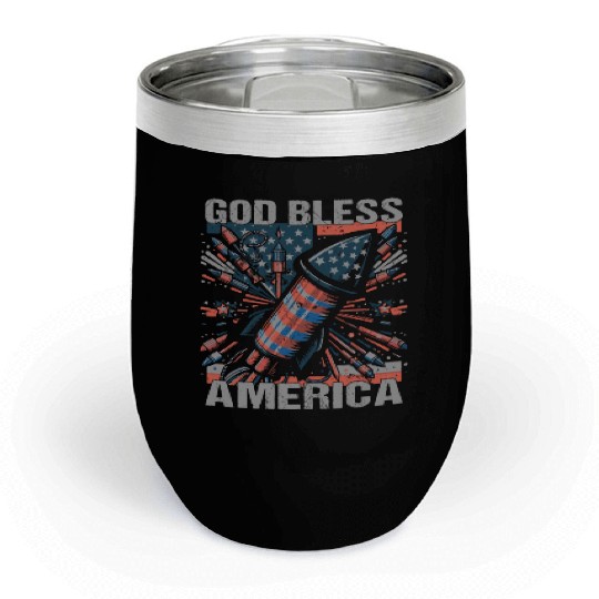 God Bless America Retro US Flag Funny Fireworks Chill Wine Tumblers