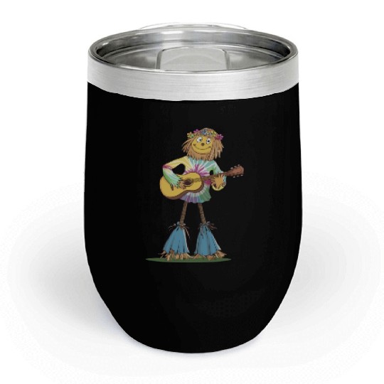 Hippie Scarecrow Playing Guitar Chill Wine Tumblers