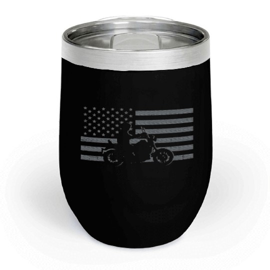 Motorcycle US Flag Biker Motorbike Teen Youth Chill Wine Tumblers