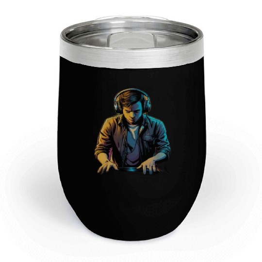 Neon DJ Youth Illustration Chill Wine Tumblers