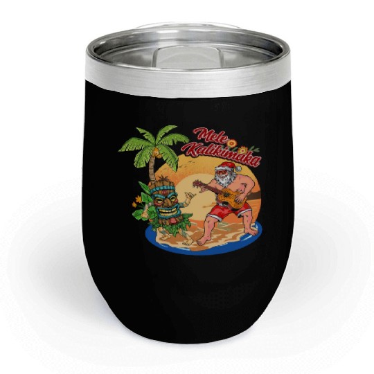 Mele Kalikimaka Funny Santa Playing Guitar Hawaii Chill Wine Tumblers