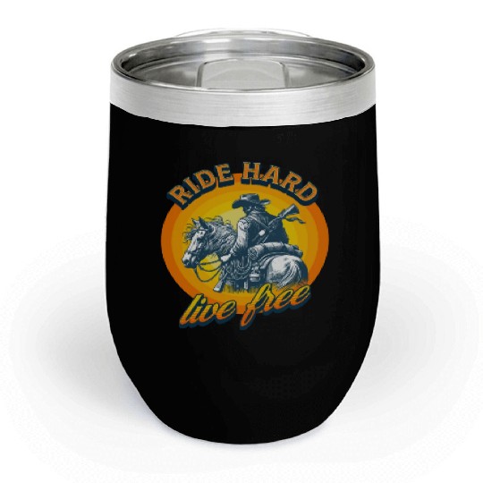Western American Cowboy Retro Vintage Sunset Chill Wine Tumblers