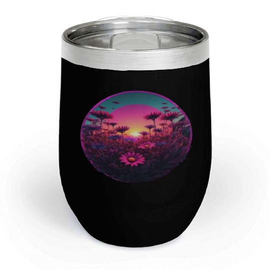 Synthwave Wild Flower Design Chill Wine Tumblers