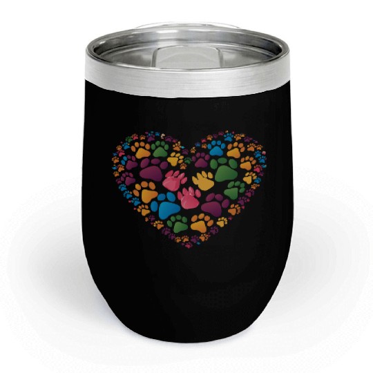Colorful Cat Paw Prints Forming a Heart Shape Chill Wine Tumblers