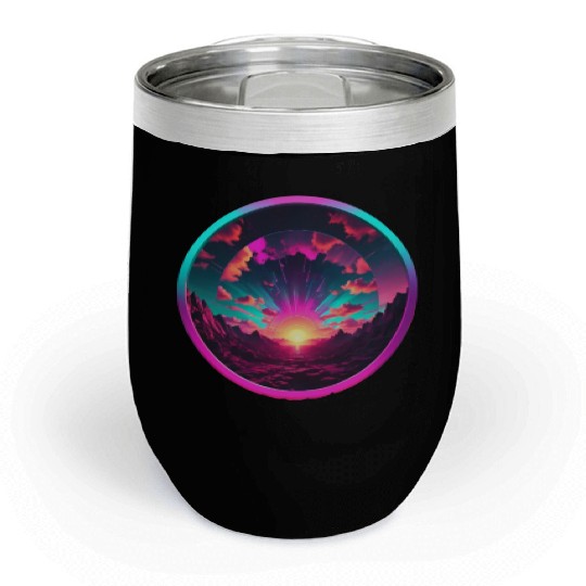Synthwave Colorful Cosmos Design inside Circle Chill Wine Tumblers