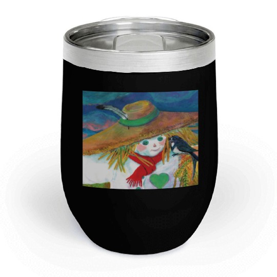 Cute Scarecrow And Barn Swallow Illustration Chill Wine Tumblers