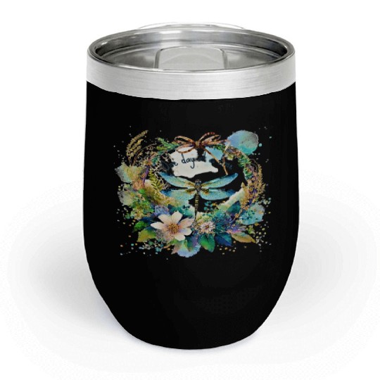 One day at a time dragonfly floral Chill Wine Tumblers