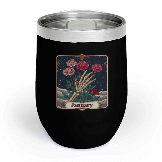 January Gothic Tarot Card - Carnation Flower & Ske Chill Wine Tumblers