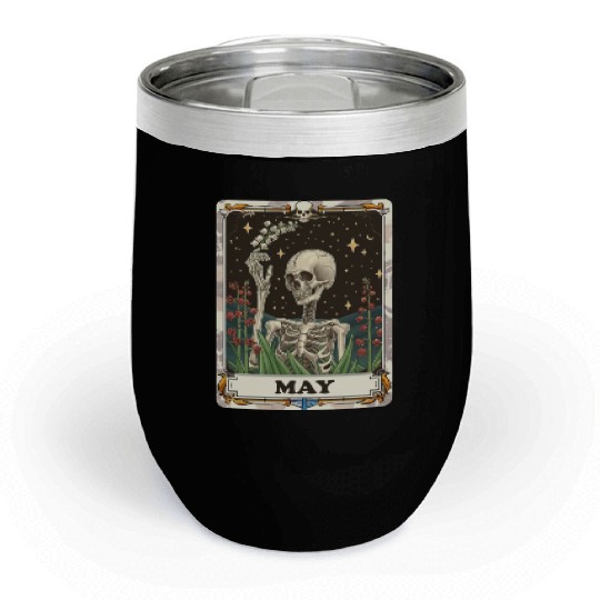 May Gothic Tarot Card - Lily of the Valley & Skele Chill Wine Tumblers