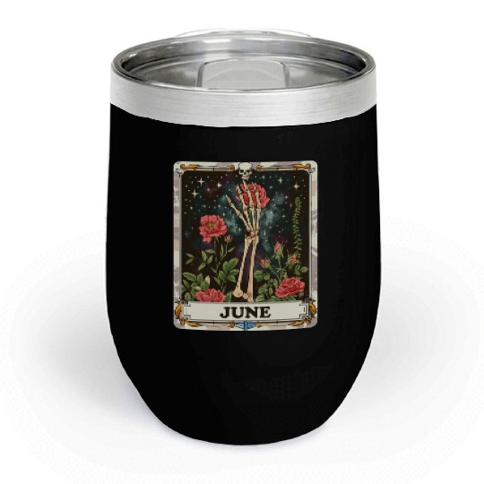 June Gothic Tarot Card - Rose Flower & Skeleton's Chill Wine Tumblers