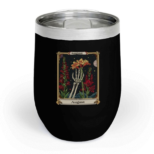 August Gothic Tarot Card - Gladiolus Flower & Skel Chill Wine Tumblers