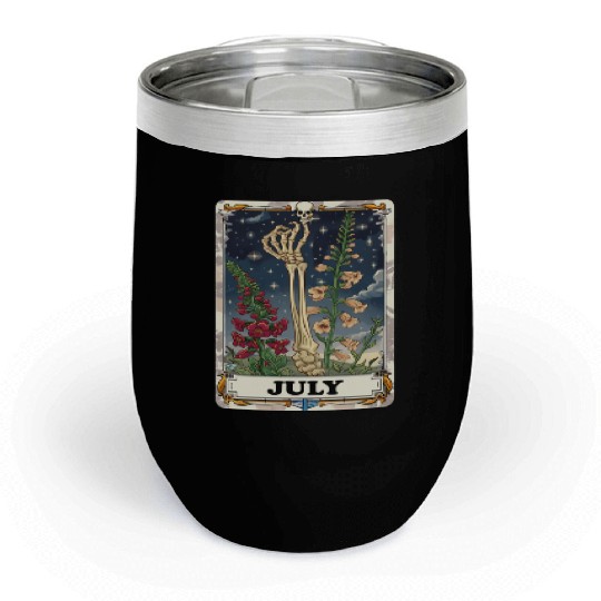 July Gothic Tarot Card - Larkspur Flower & Skeleto Chill Wine Tumblers