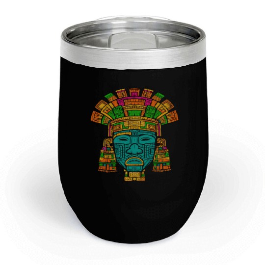 Aztec God Ancient Mythology Tlaloc Mask Vibrant Chill Wine Tumblers