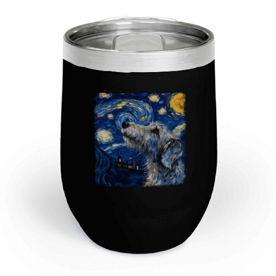 Irish Wolfhound Dog Starry Night Painting Chill Wine Tumblers
