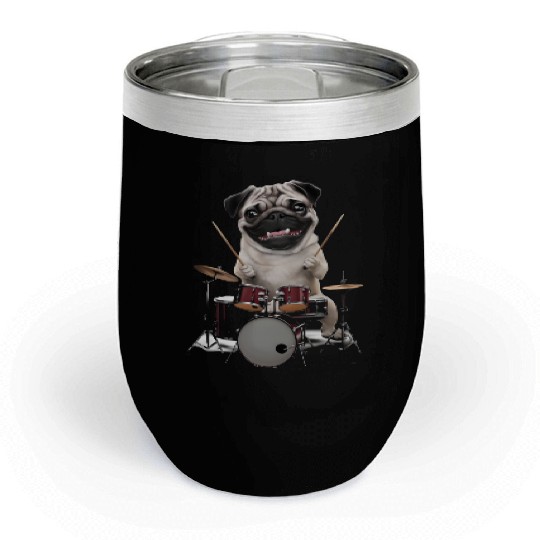 Pug Playing Drums Realistic Chill Wine Tumblers