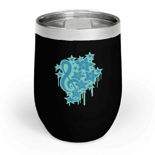 Music Clef Note Stars Graffiti Spray Flowers Sound Chill Wine Tumblers