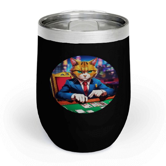 The Gambler Cat's Blackjack Night Chill Wine Tumblers
