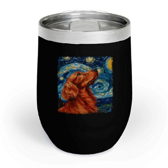 Irish Setter Dog Starry Night Painting Chill Wine Tumblers