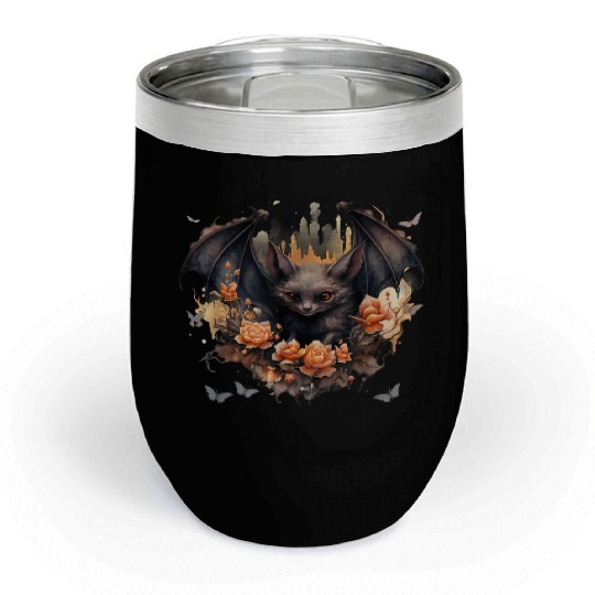 Cute Bat Flowers Aesthetic Chill Wine Tumblers