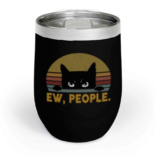 Ew People Black Cat Vintage Retro Chill Wine Tumblers