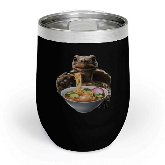 Tortoise Eating Ramen Realistic Chill Wine Tumblers