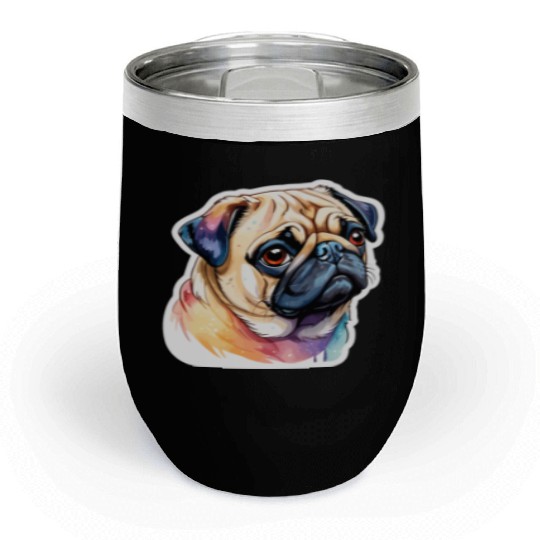 Pug Watercolor Chill Wine Tumblers