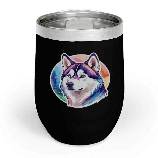 Siberian Husky Watercolor Chill Wine Tumblers