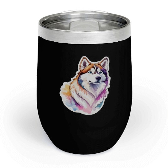 Siberian Husky Watercolor Chill Wine Tumblers