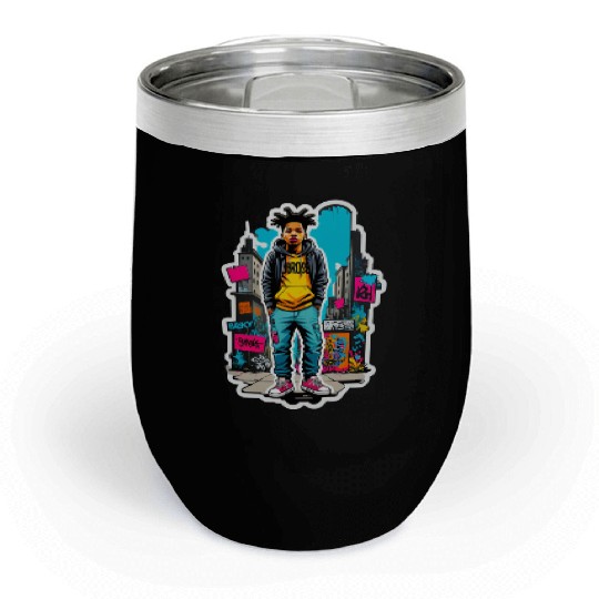 Urban Graffiti Portrait of Youth Chill Wine Tumblers