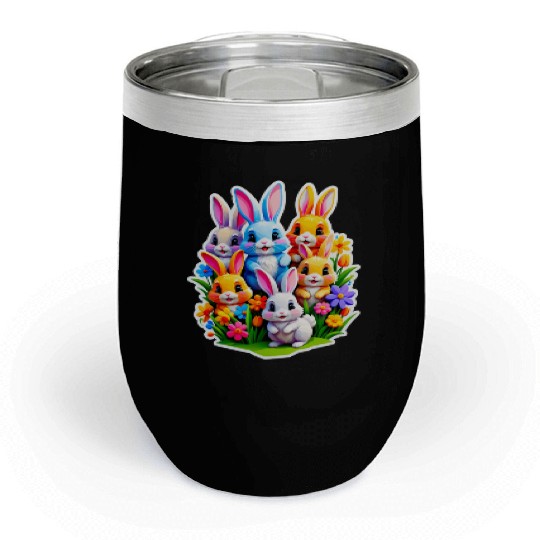 Colorful Spring Celebration with Cute Bunnies Chill Wine Tumblers