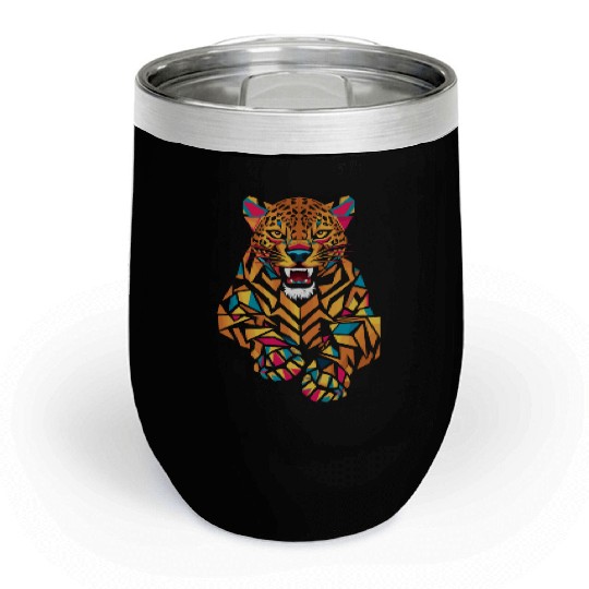 Colorful Geometric Jaguar Illustration Chill Wine Tumblers