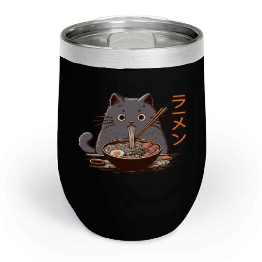Japanese Cat Eating Ramen Chill Wine Tumblers