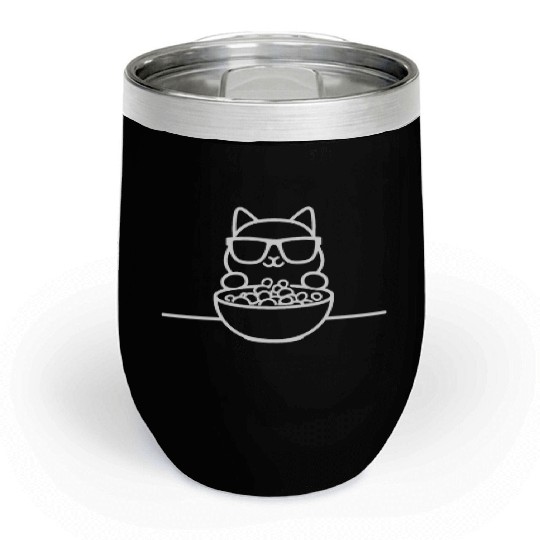 Cat Wearing Sunglasses Eating Cereal Chill Wine Tumblers