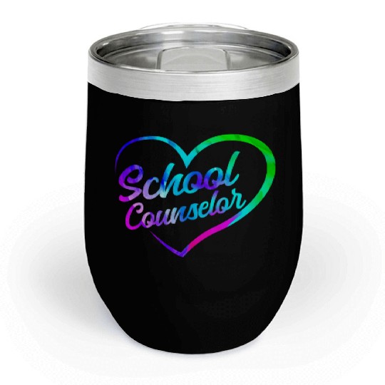 School Counselor Heart Watercolor Chill Wine Tumblers