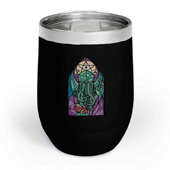 Cthulhu Church Stained Glass Cosmic Horror Funny Chill Wine Tumblers